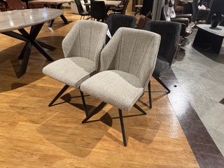 Set van 4 eetkamerstoelen, naturel/grijs boucléstof, zwarte poten